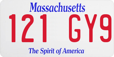 MA license plate 121GY9