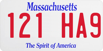 MA license plate 121HA9