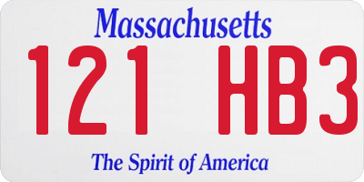 MA license plate 121HB3