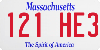 MA license plate 121HE3