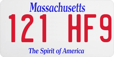 MA license plate 121HF9