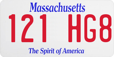 MA license plate 121HG8