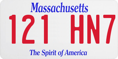 MA license plate 121HN7