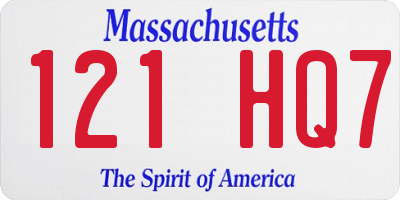 MA license plate 121HQ7