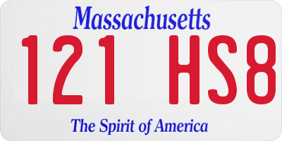 MA license plate 121HS8