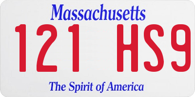 MA license plate 121HS9