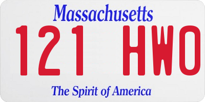 MA license plate 121HW0