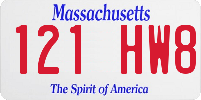 MA license plate 121HW8