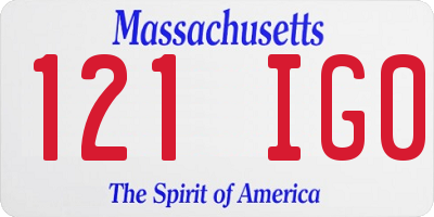 MA license plate 121IG0