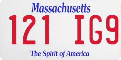 MA license plate 121IG9