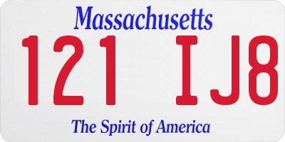 MA license plate 121IJ8