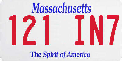 MA license plate 121IN7