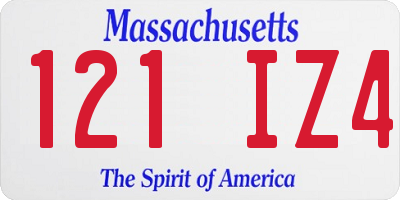 MA license plate 121IZ4