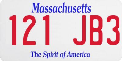 MA license plate 121JB3
