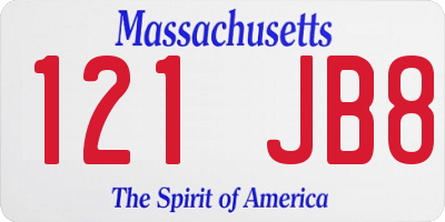 MA license plate 121JB8
