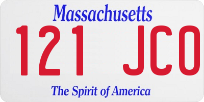 MA license plate 121JC0
