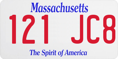MA license plate 121JC8