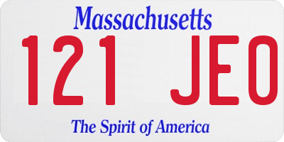 MA license plate 121JE0