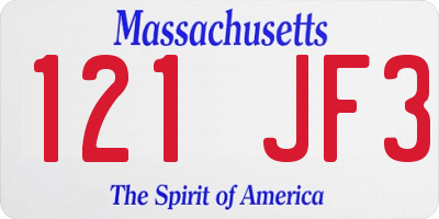 MA license plate 121JF3