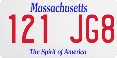 MA license plate 121JG8