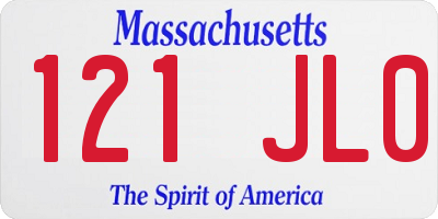 MA license plate 121JL0