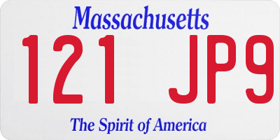 MA license plate 121JP9