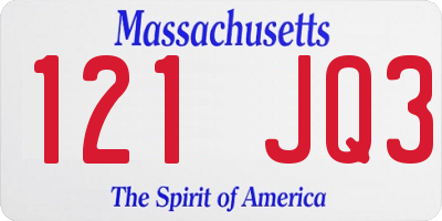 MA license plate 121JQ3