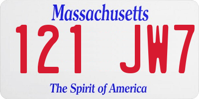 MA license plate 121JW7