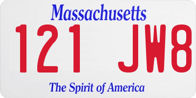 MA license plate 121JW8