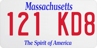 MA license plate 121KD8