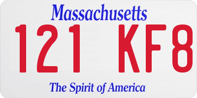MA license plate 121KF8