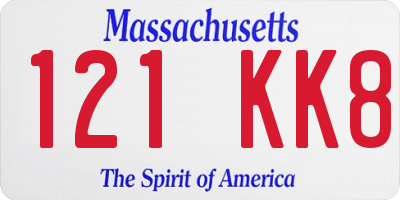 MA license plate 121KK8