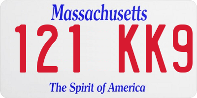 MA license plate 121KK9