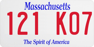 MA license plate 121KO7