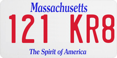 MA license plate 121KR8