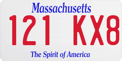 MA license plate 121KX8
