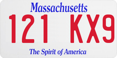 MA license plate 121KX9
