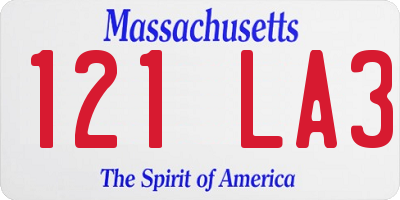 MA license plate 121LA3
