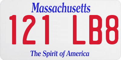 MA license plate 121LB8