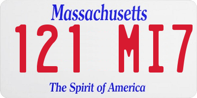 MA license plate 121MI7