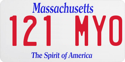 MA license plate 121MY0