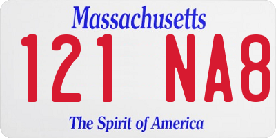 MA license plate 121NA8