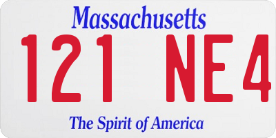 MA license plate 121NE4