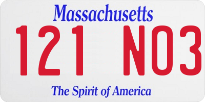 MA license plate 121NO3