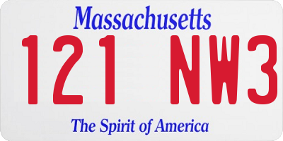 MA license plate 121NW3