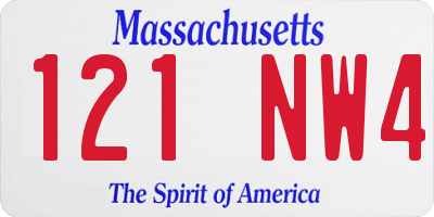 MA license plate 121NW4