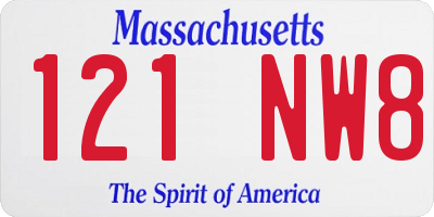 MA license plate 121NW8