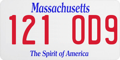 MA license plate 121OD9
