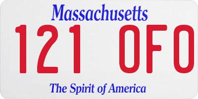 MA license plate 121OF0