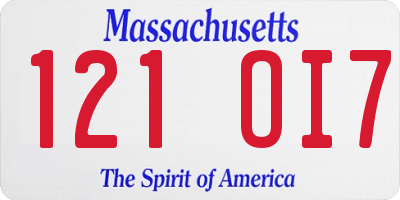MA license plate 121OI7